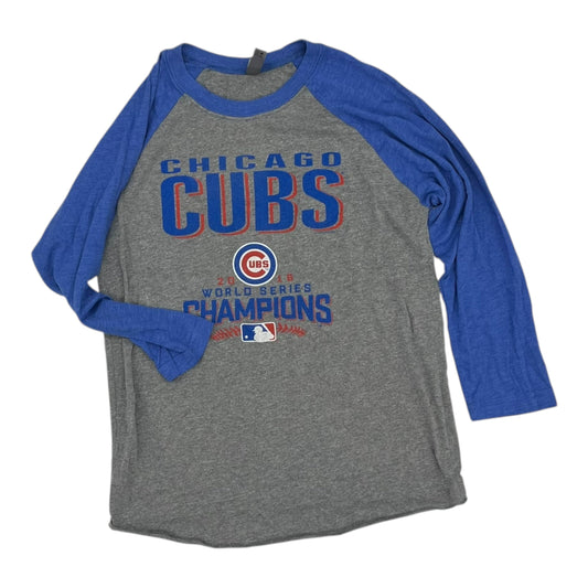 Athletic Top Ls Crewneck By Next Level In Blue & Grey, Size:S