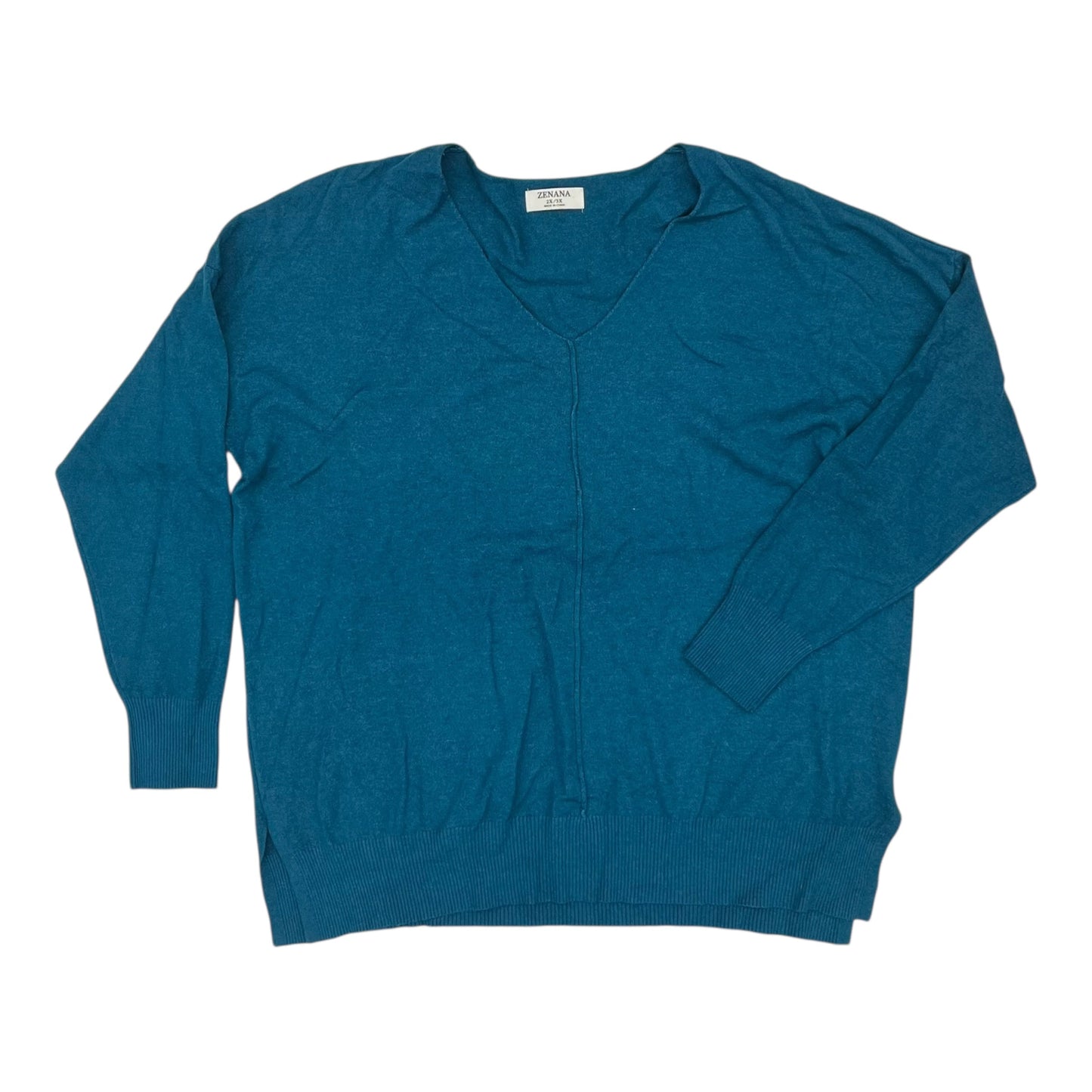 Sweater By Zenana Outfitters In Blue, Size:2X