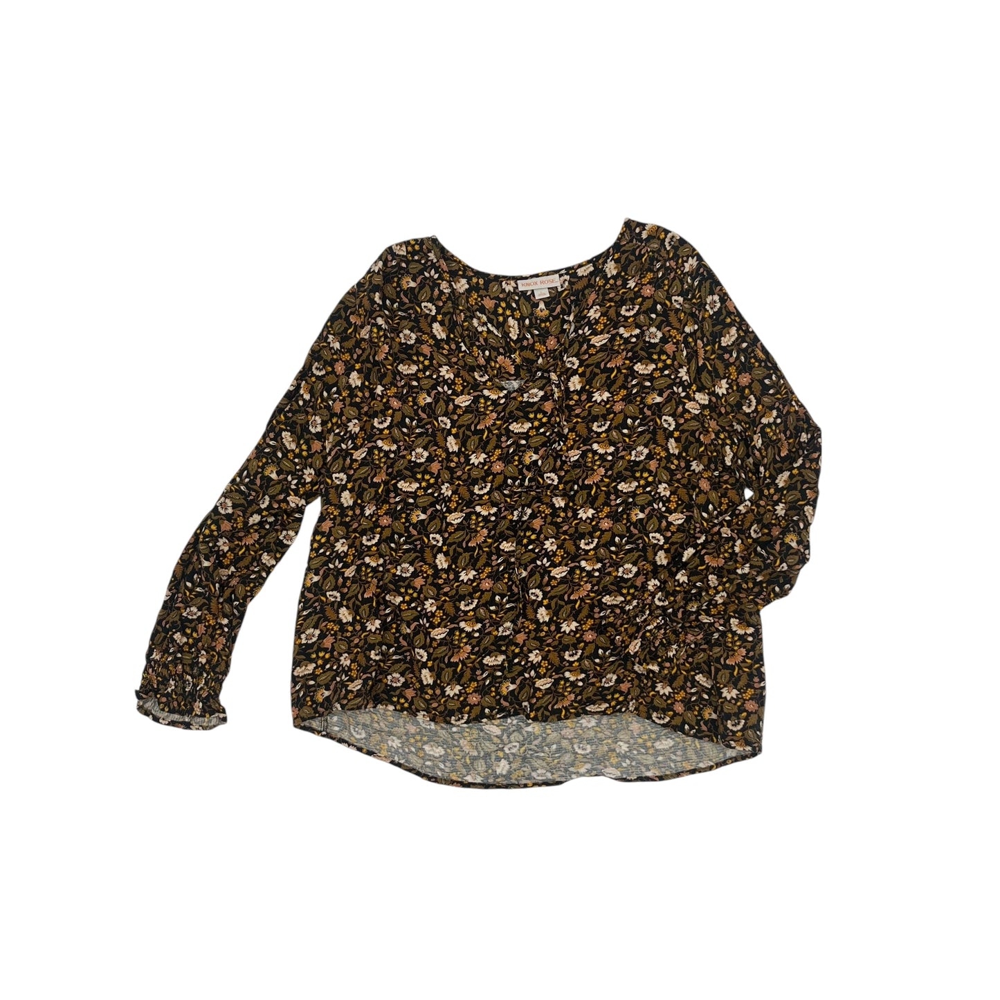 Blouse Ls By Knox Rose In Black & Brown, Size:L