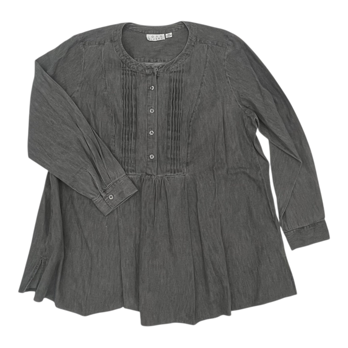Blouse Ls By Joan Rivers In Grey Denim, Size:1X