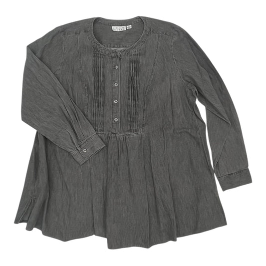 Blouse Ls By Joan Rivers In Grey Denim, Size:1X