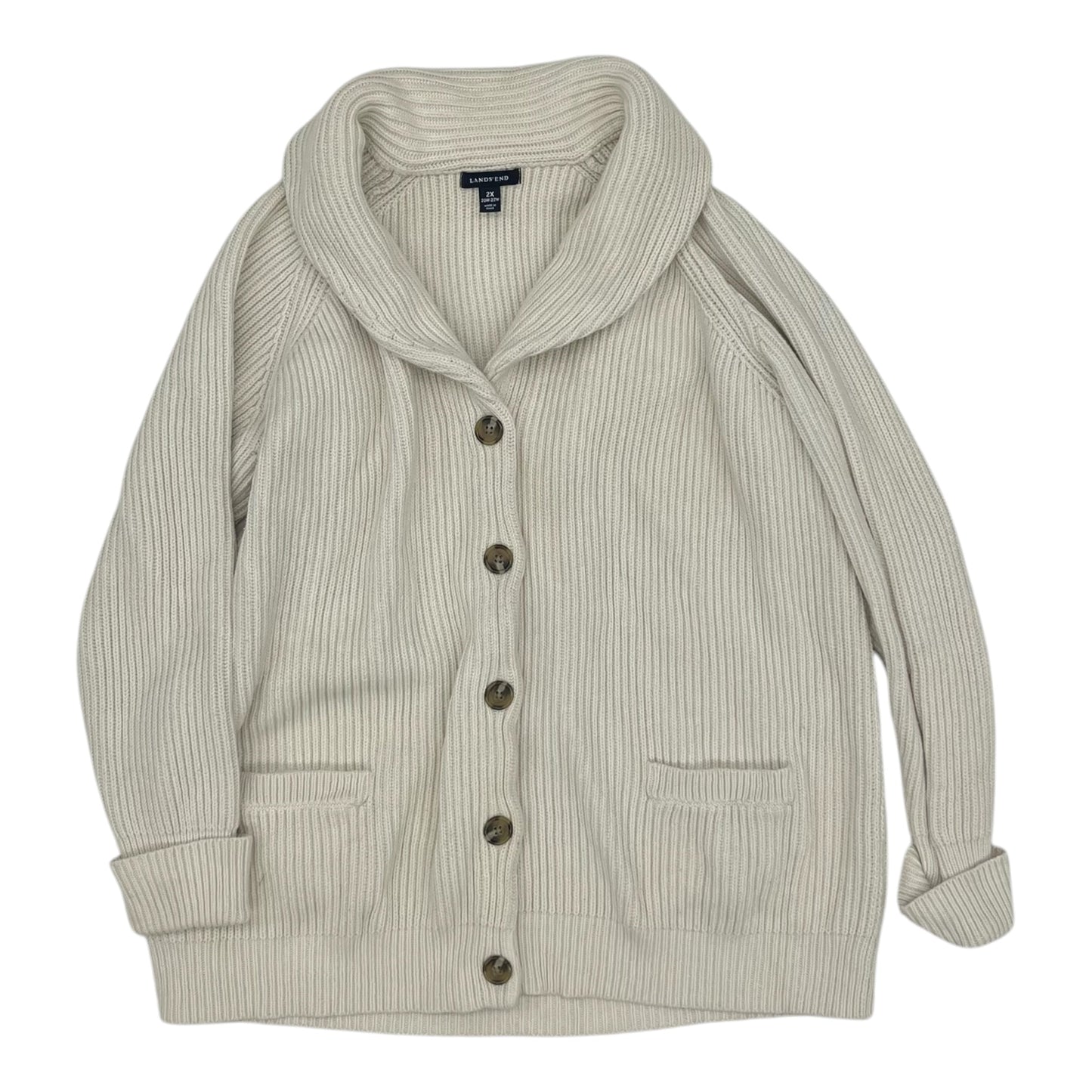 Sweater Cardigan By Lands End In Cream, Size:2X