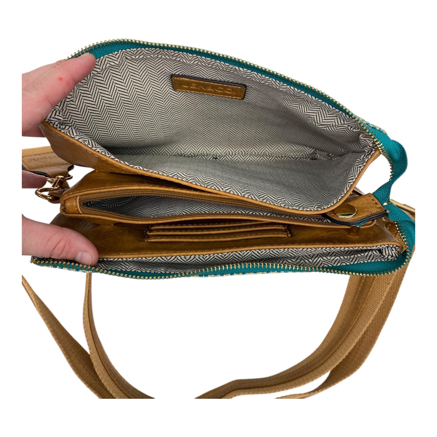 Crossbody By Jen & Co In Blue & Brown, Size:Medium