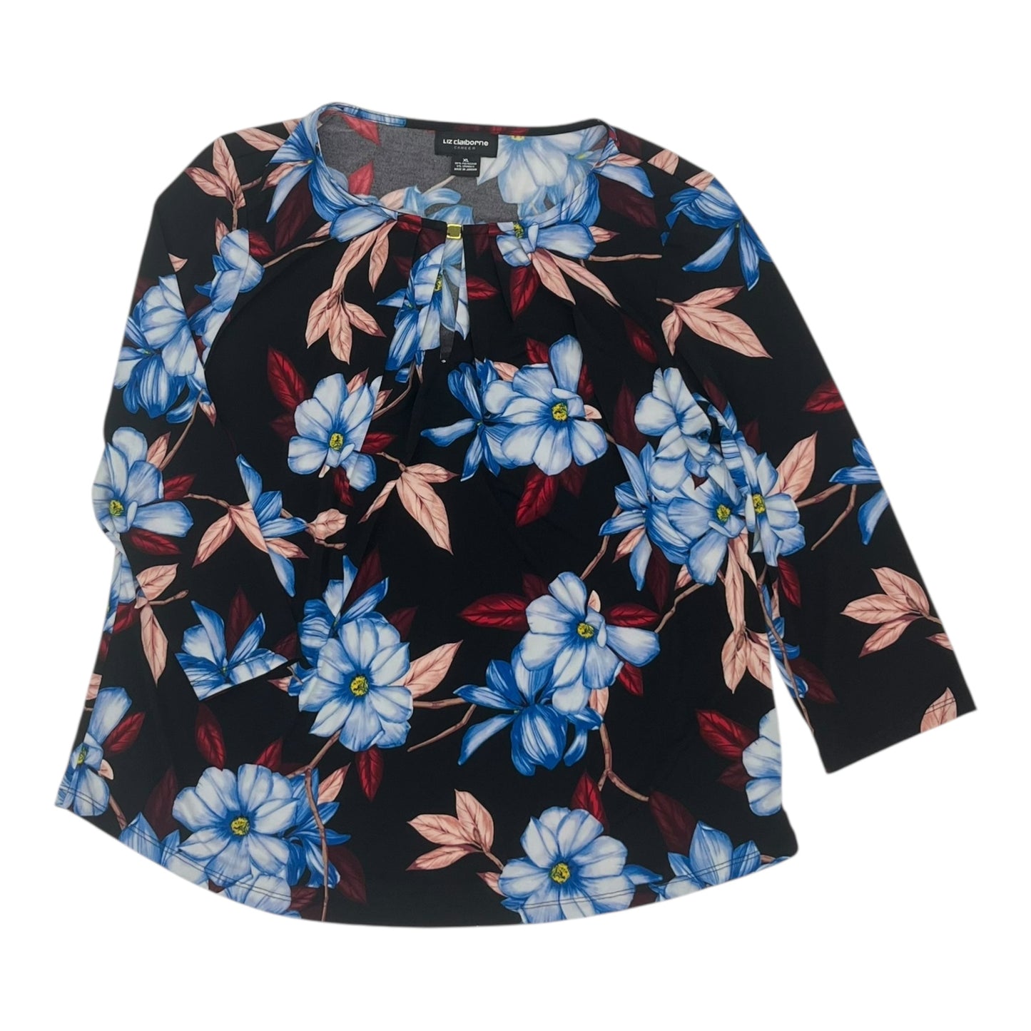 Blouse 3/4 Sleeve By Liz Claiborne In Black, Size:Xl