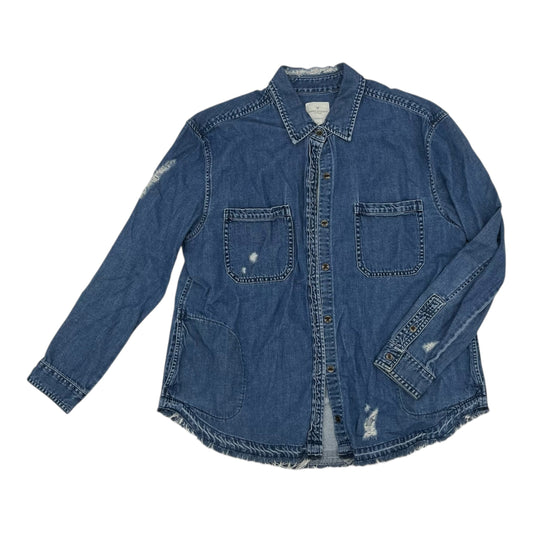 Blouse Ls By American Eagle In Blue Denim, Size:L