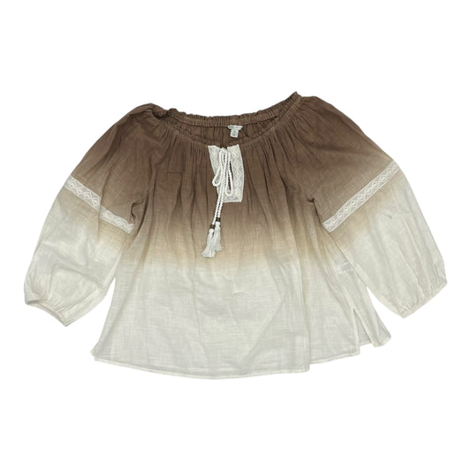 Blouse 3/4 Sleeve By Cato In Brown & Cream, Size:Xl