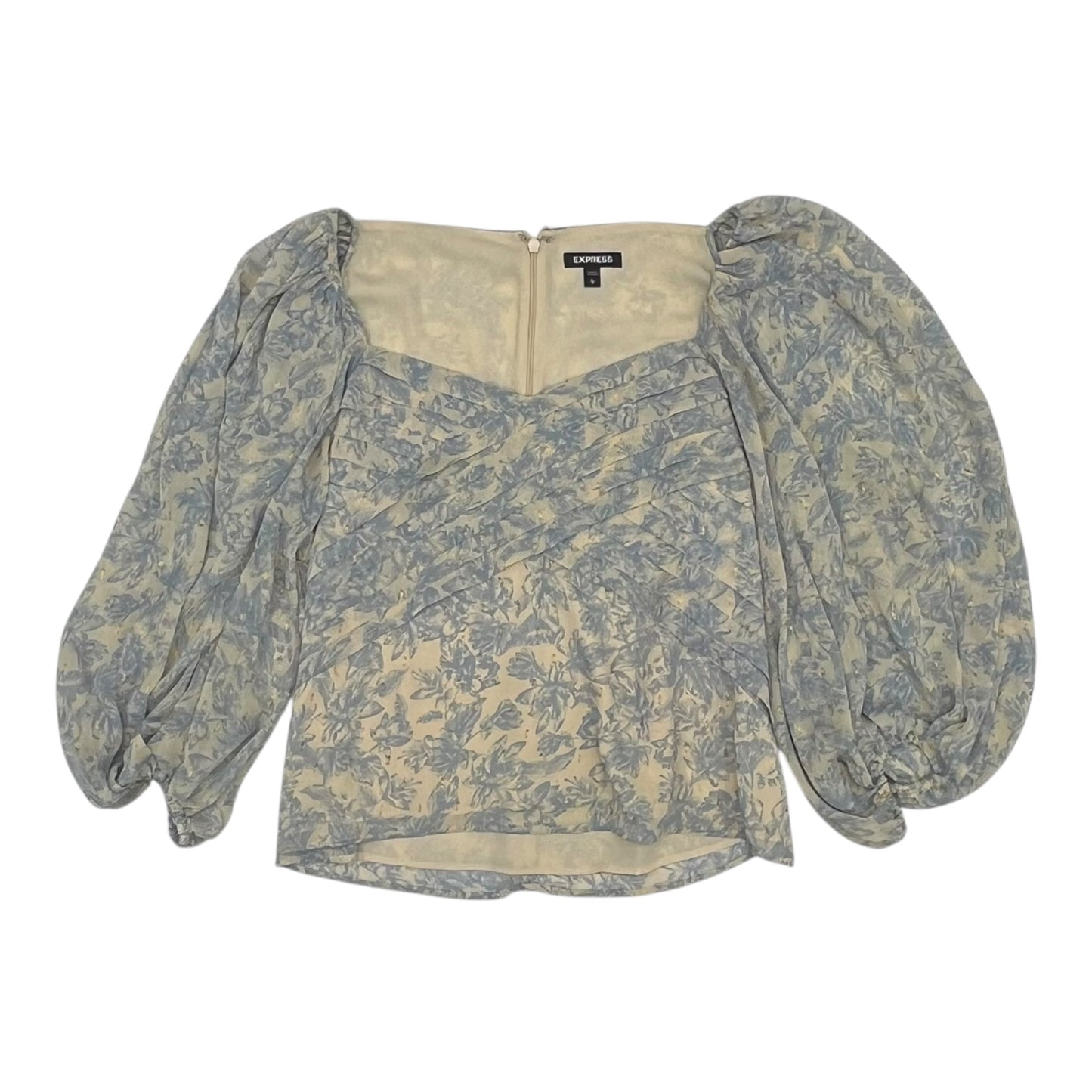 Blouse Ls By Express In Blue & Cream, Size:L