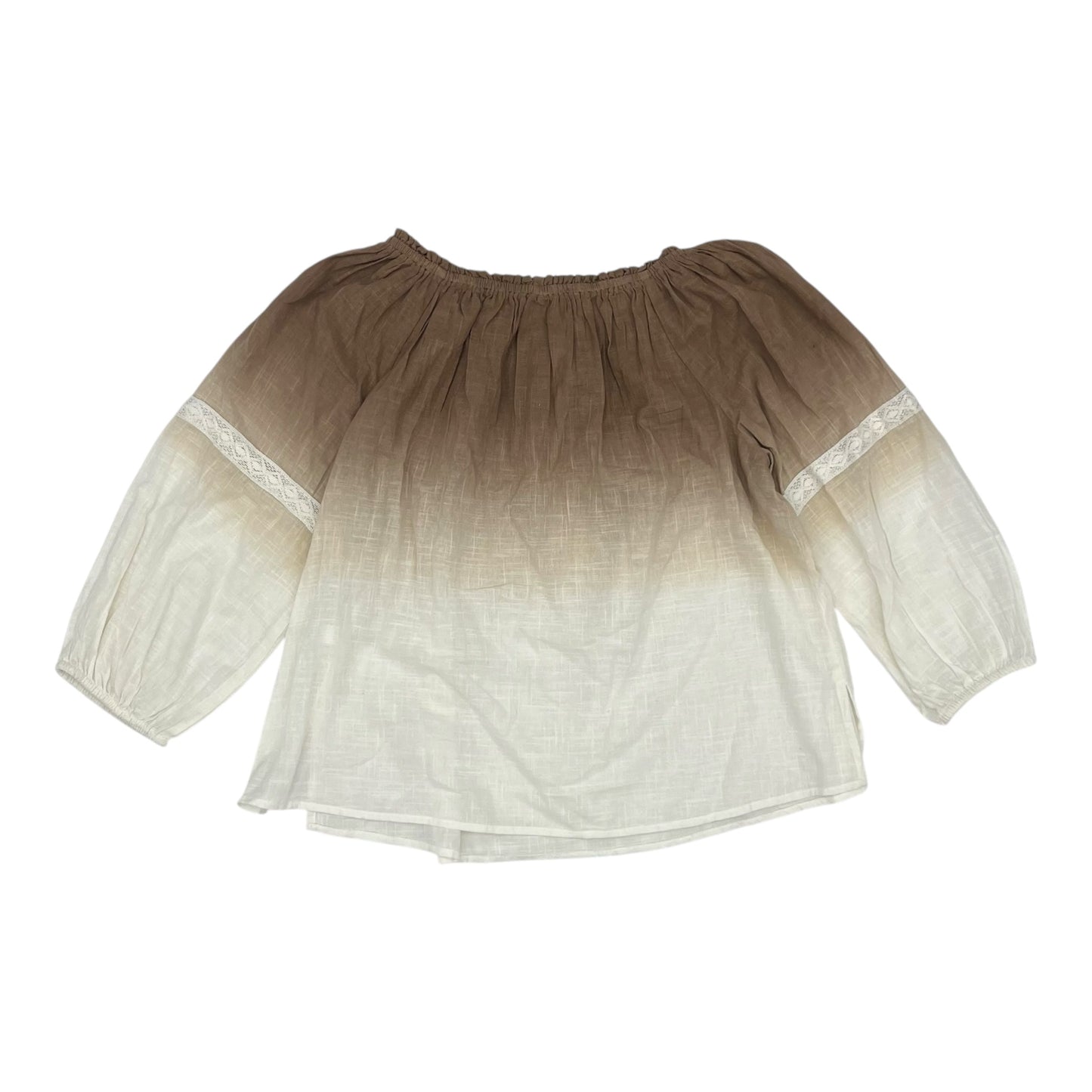 Blouse 3/4 Sleeve By Cato In Brown & Cream, Size:Xl