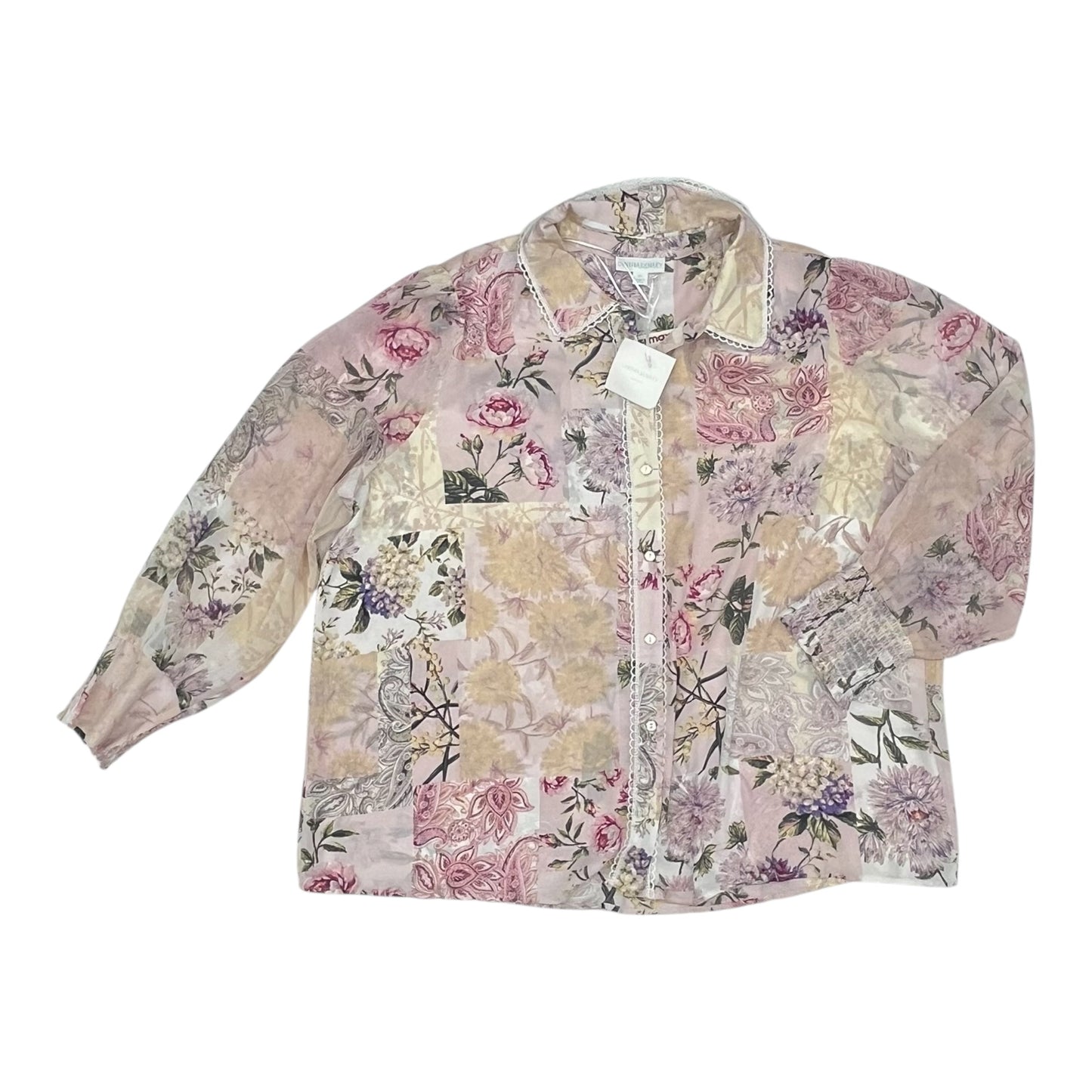 Blouse Ls By Cynthia Rowley In Floral Print, Size:2X