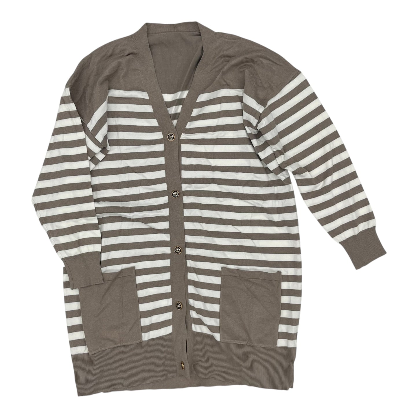 Sweater Cardigan By Cme In Brown & Cream, Size:Xl