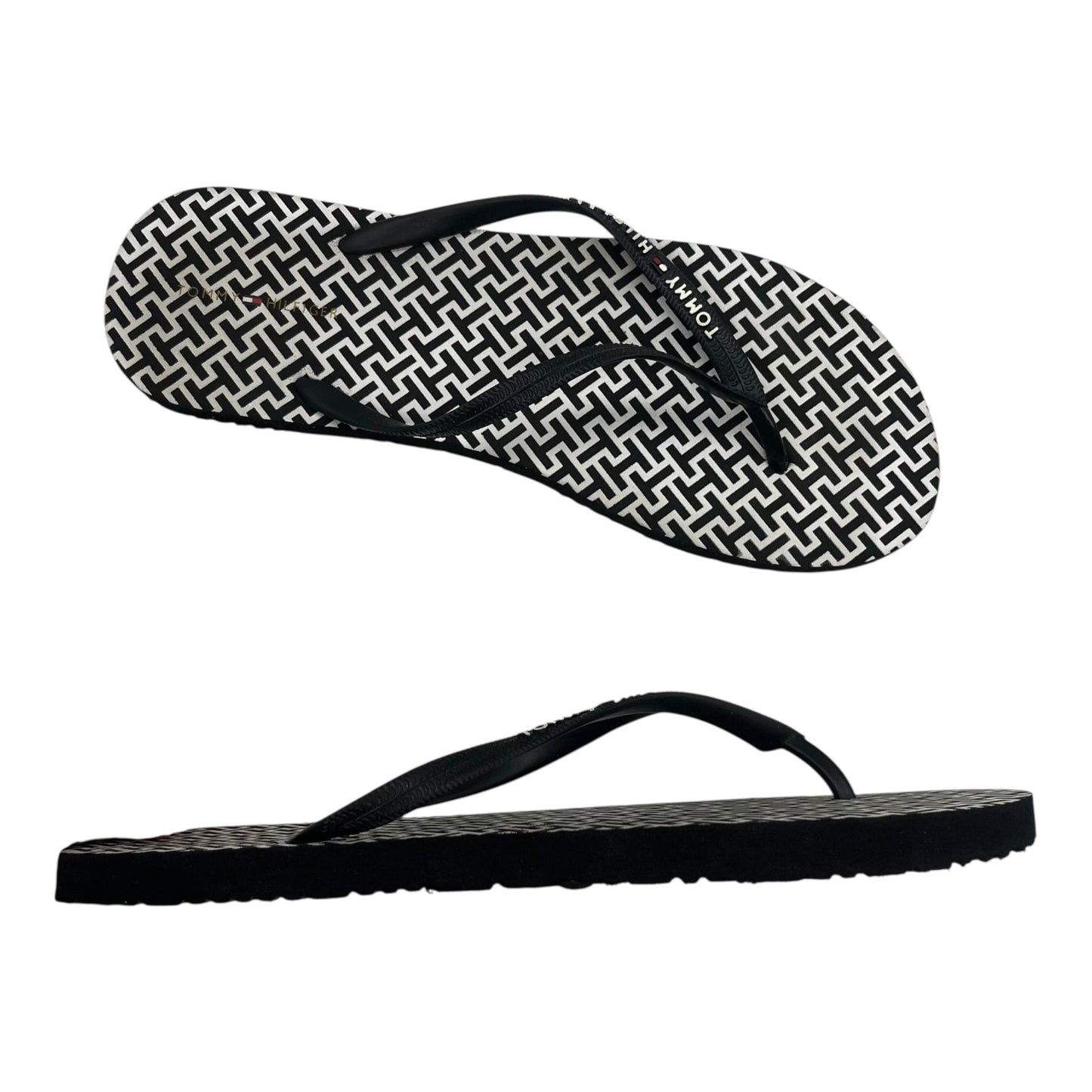 Sandals Flip Flops By Tommy Hilfiger In Black & Cream, Size:11