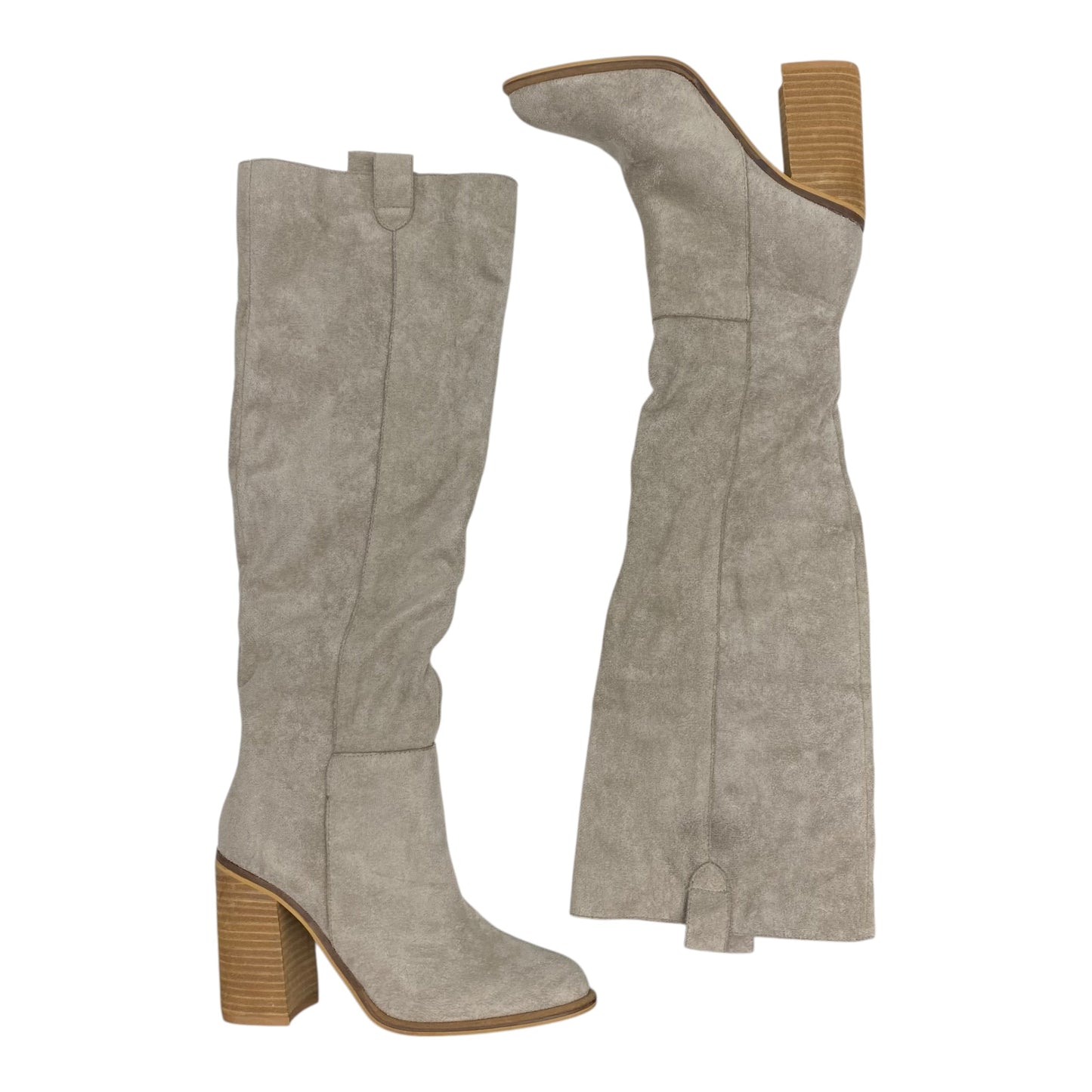 Boots Knee Heels By    Clothes Mentor In Tan, Size:6