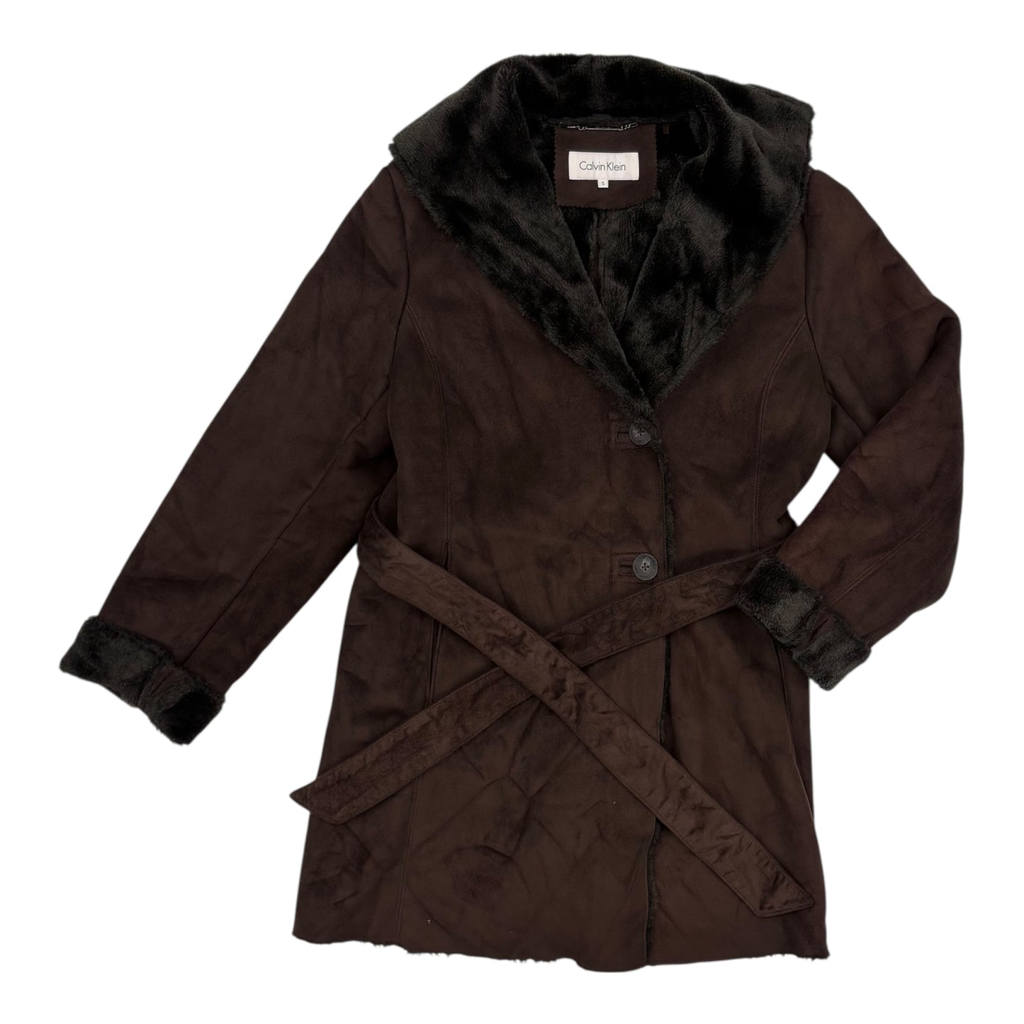 Coat Faux Fur & Sherpa By Calvin Klein In Brown, Size:S