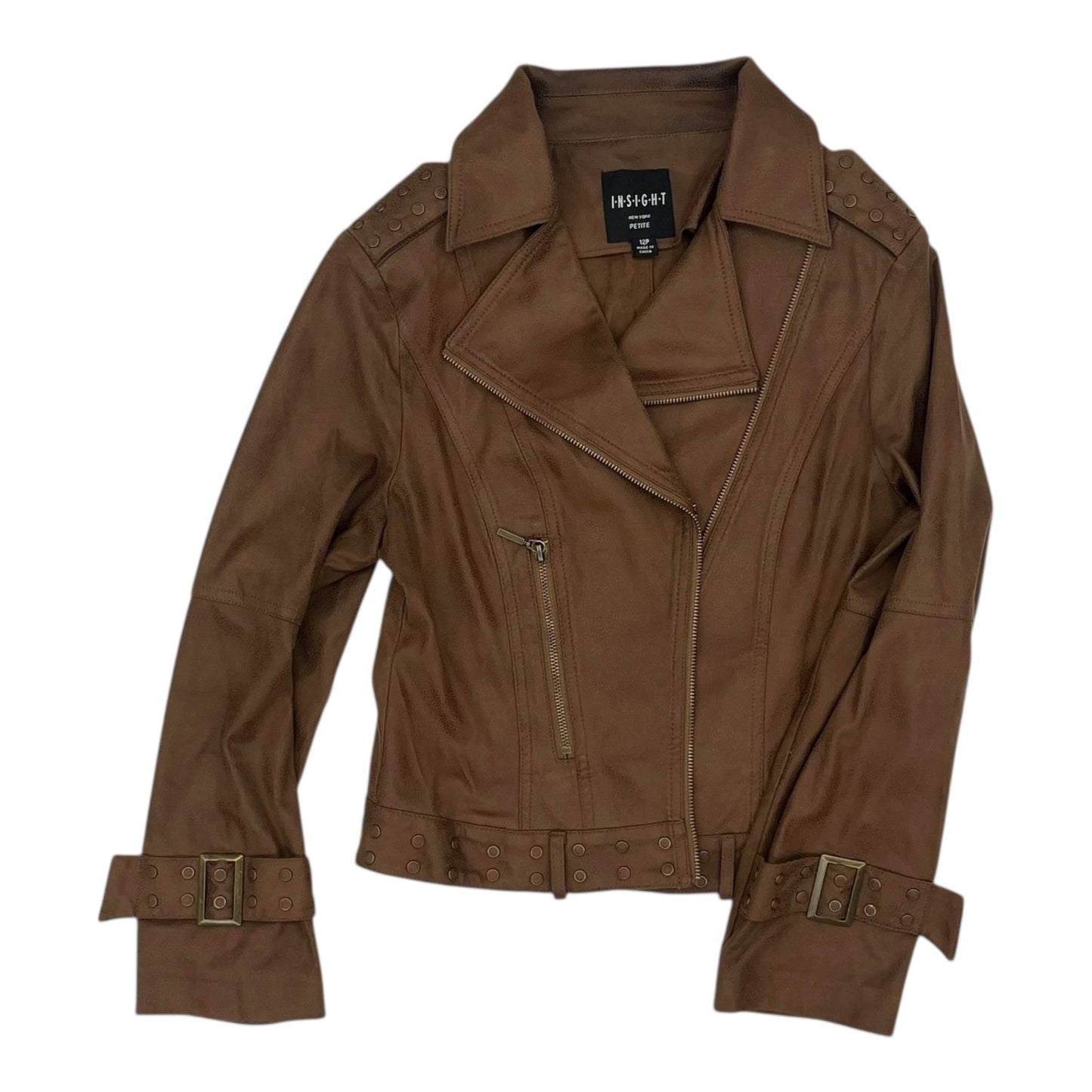 Jacket Moto By Clothes Mentor In Brown, Size:L