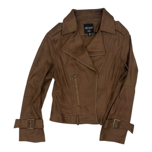 Jacket Moto By Clothes Mentor In Brown, Size:L