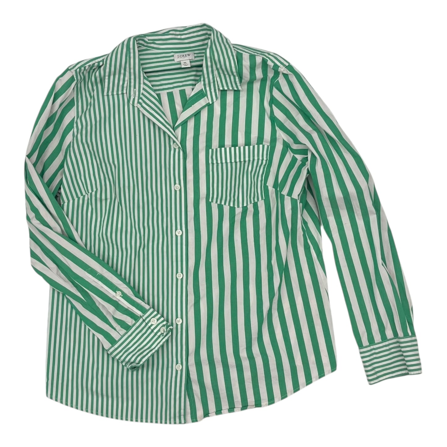 Blouse Ls By J. Crew In Green & White, Size:Xl