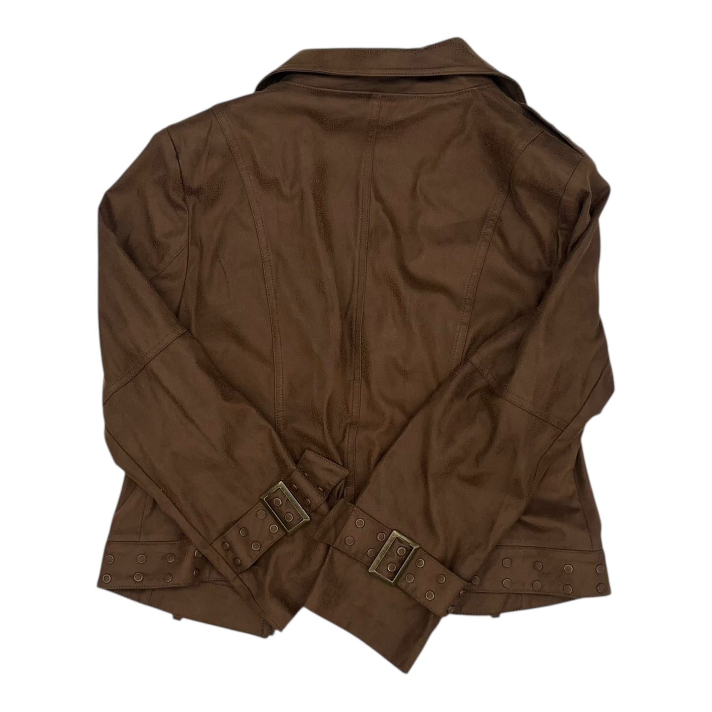 Jacket Moto By Clothes Mentor In Brown, Size:L