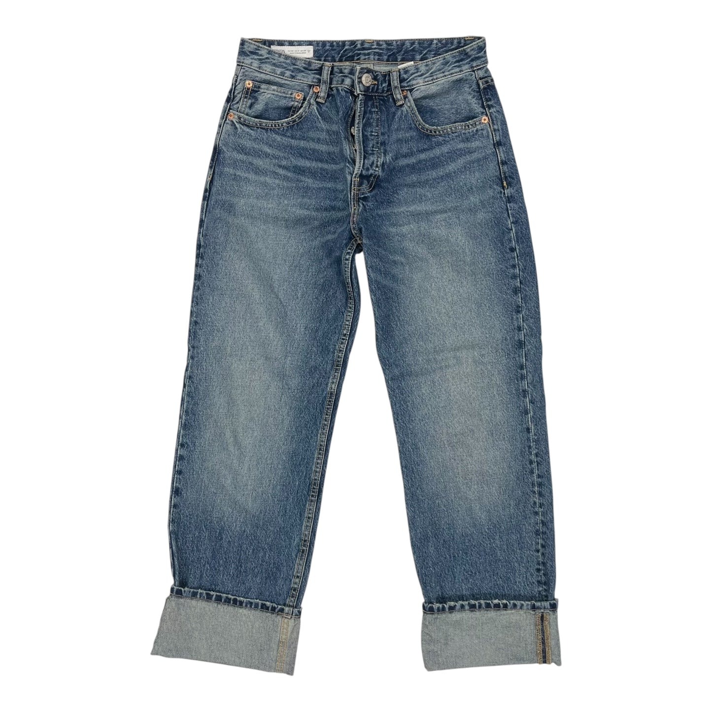 Jeans Straight By Zara In Blue Denim, Size:6