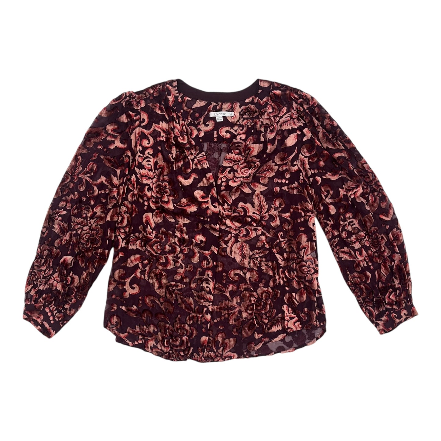 BLOUSE LS by CHICOS in MAROON, Size:L