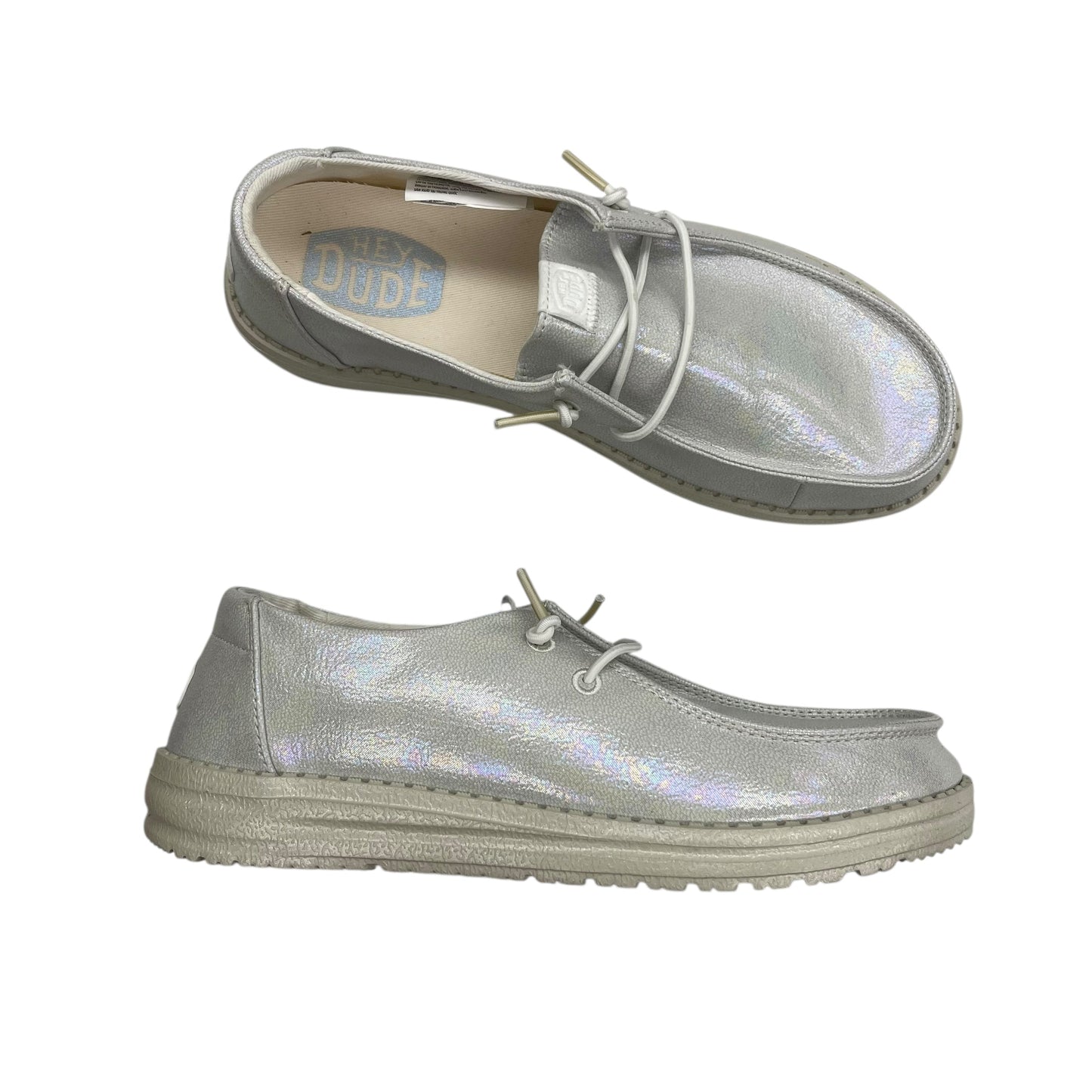 Shoes Flats By Hey Dude In Silver, Size:8