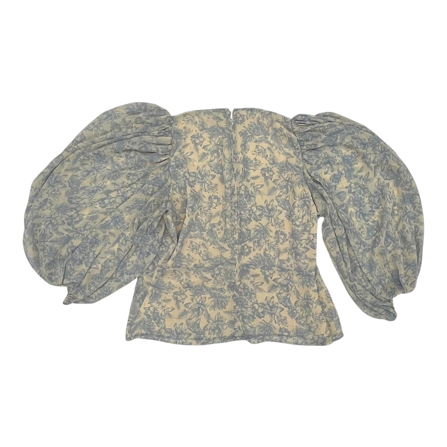 Blouse Ls By Express In Blue & Cream, Size:L