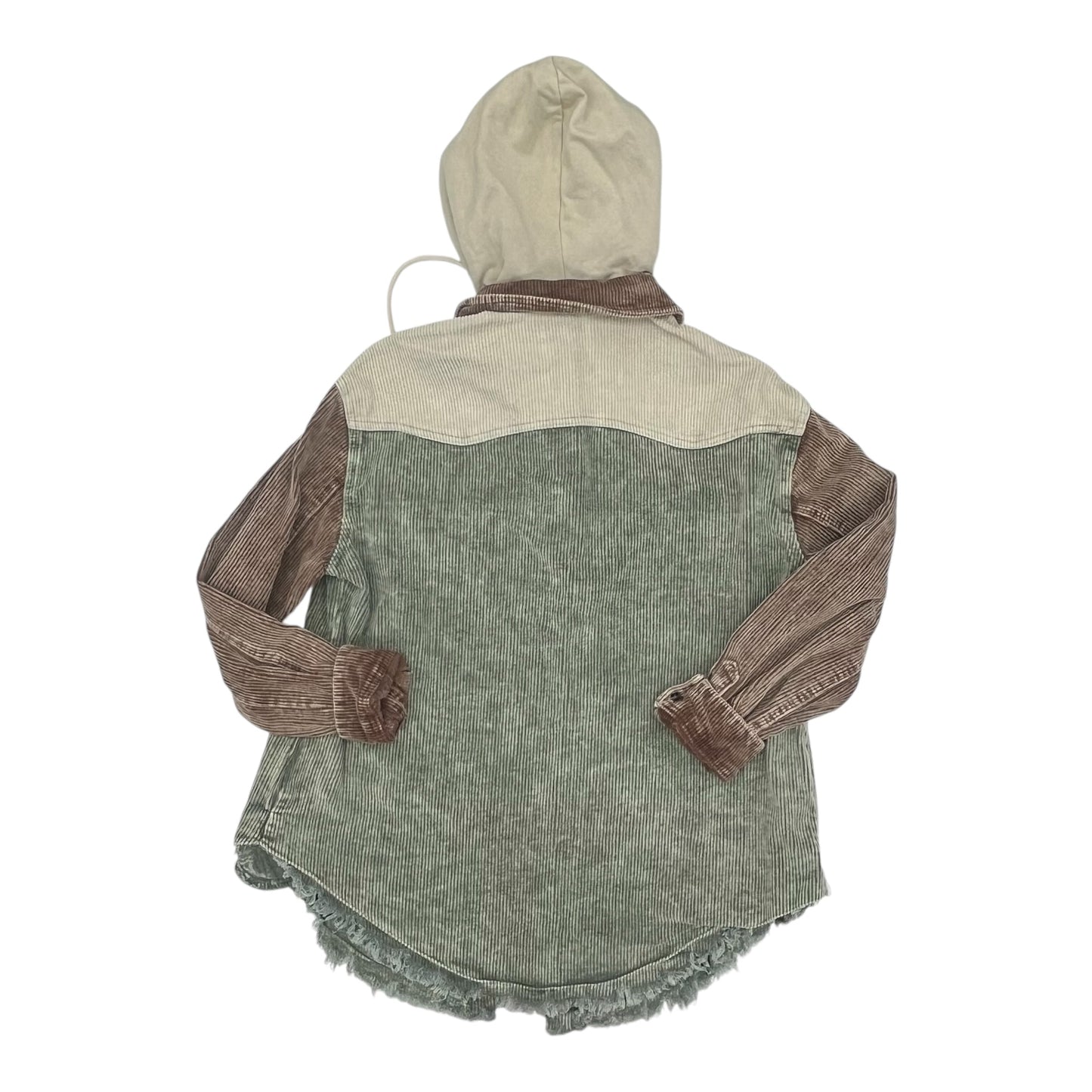 Jacket Shirt By Gilded Intent In Cream & Green, Size:L
