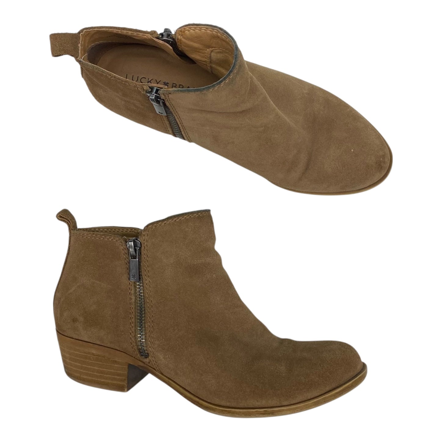 Boots Ankle Heels By Lucky Brand In Brown, Size:6.5