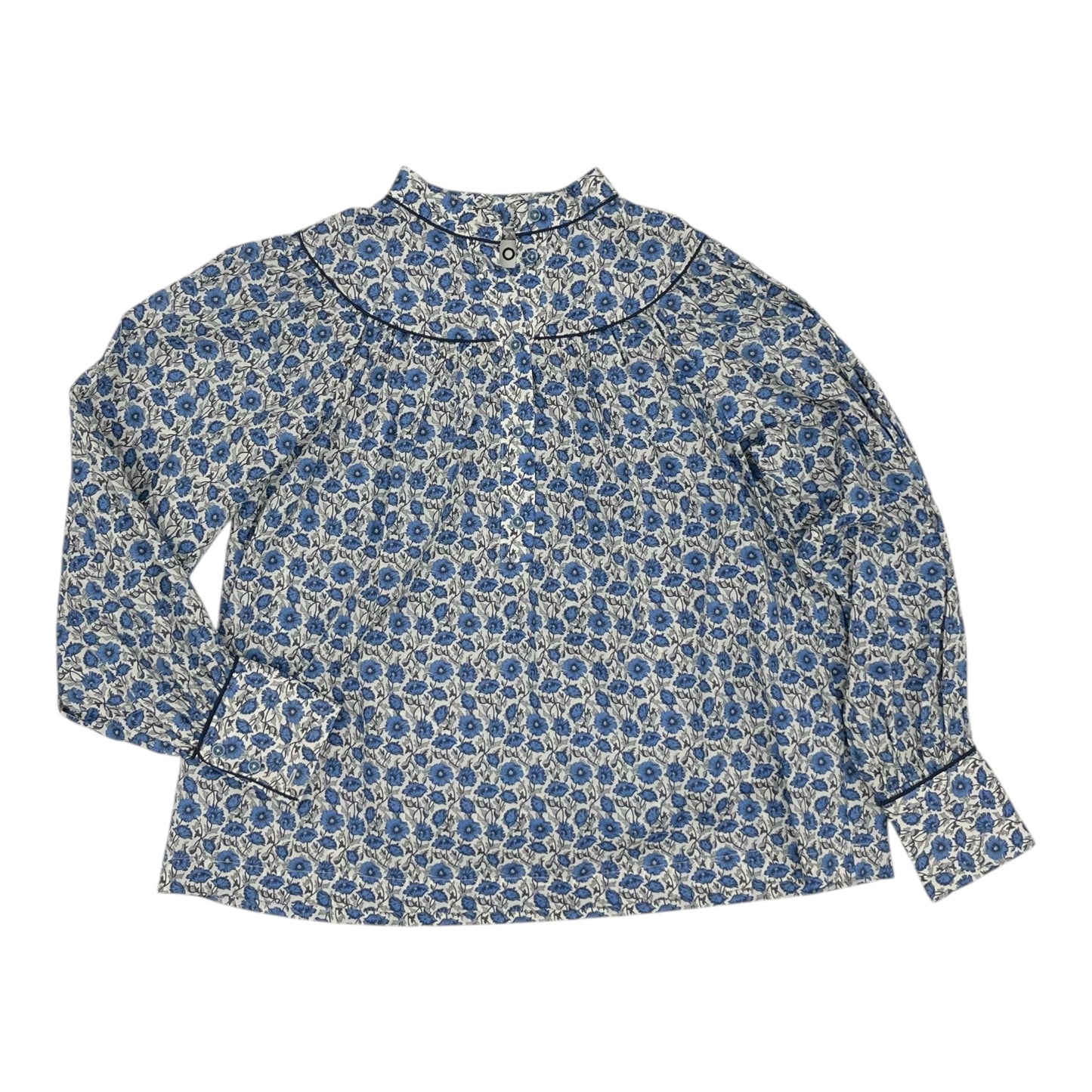 Blouse Ls By Clothes Mentor In Blue & Cream, Size:M