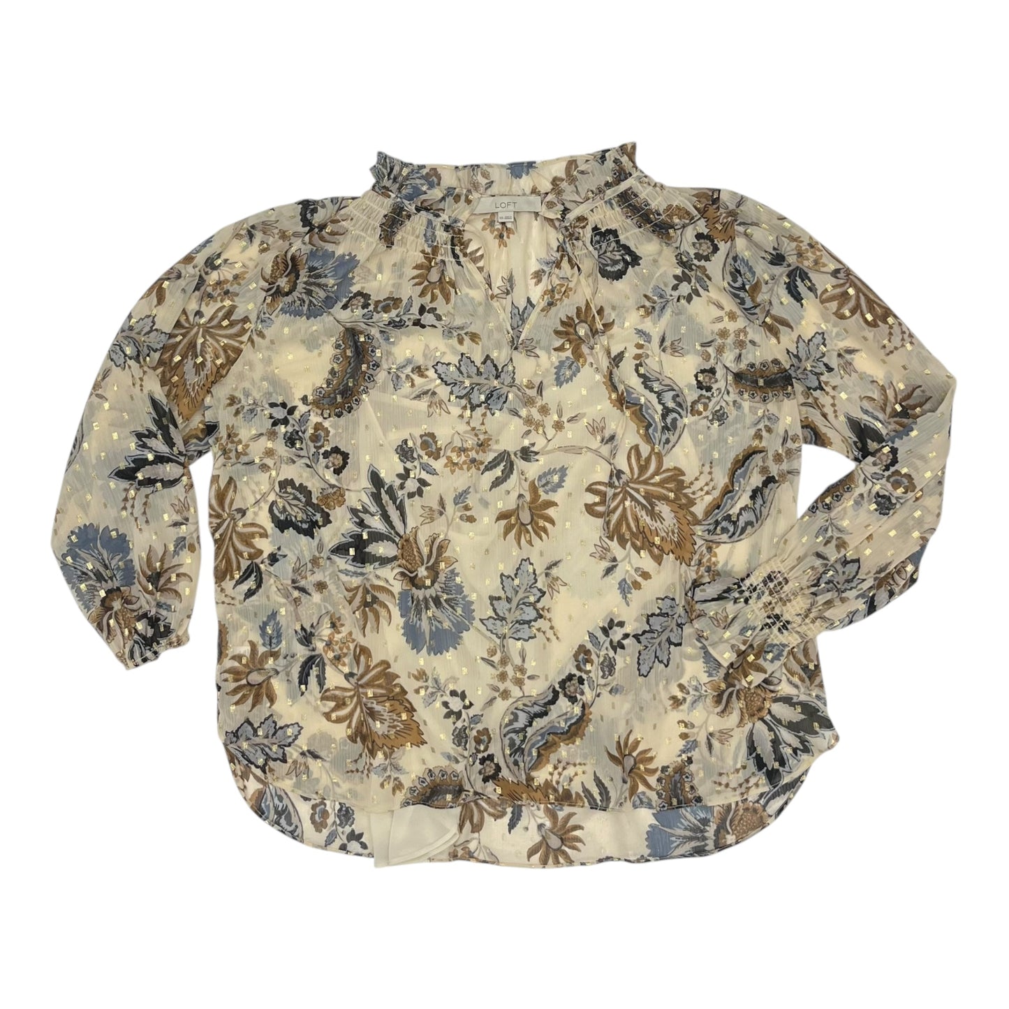 Blouse Ls By Loft In Brown, Size:Xxl