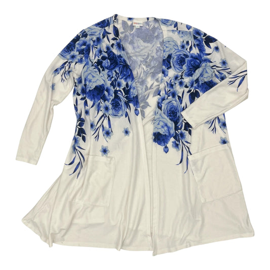 Sweater Cardigan By Lularoe In Blue & White, Size:2X