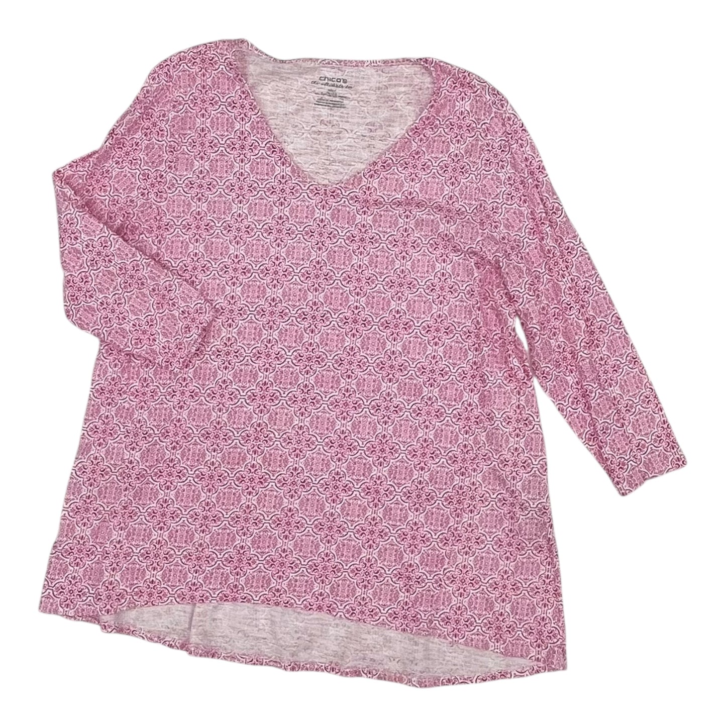 TOP 3/4 SLEEVE by CHICOS in PINK & WHITE, Size:L