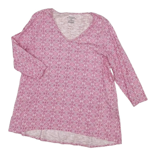 TOP 3/4 SLEEVE by CHICOS in PINK & WHITE, Size:L