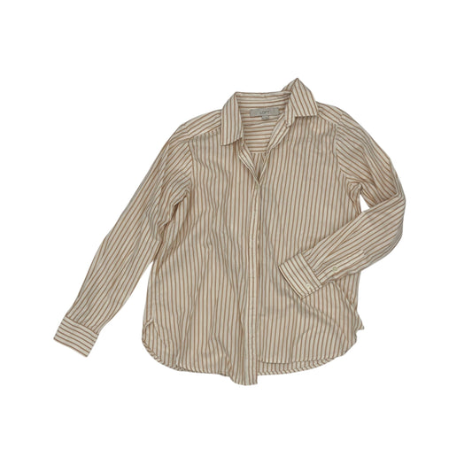 Blouse Ls By Loft In Tan & White, Size:Xs