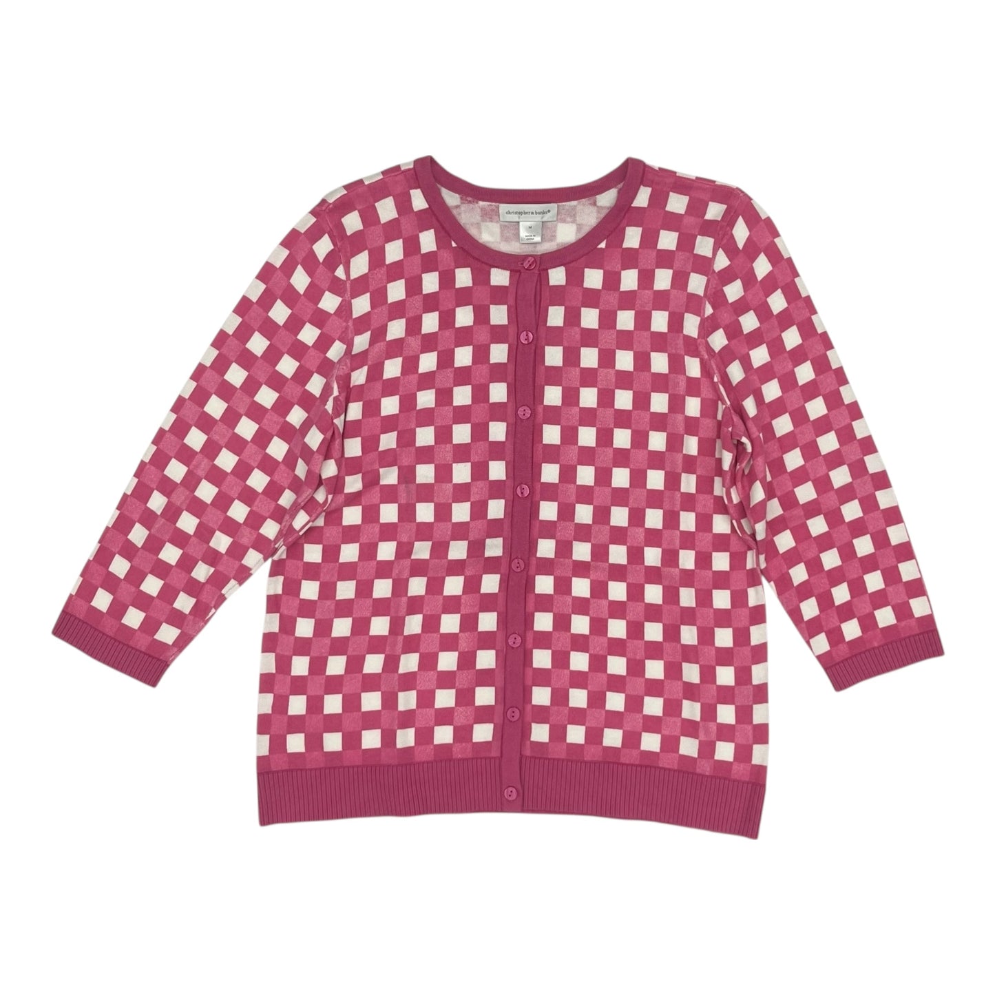 Sweater Cardigan By Christopher And Banks In Pink & White, Size:M