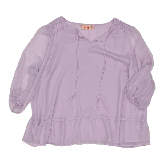 Blouse 3/4 Sleeve By Evri In Purple, Size:3X
