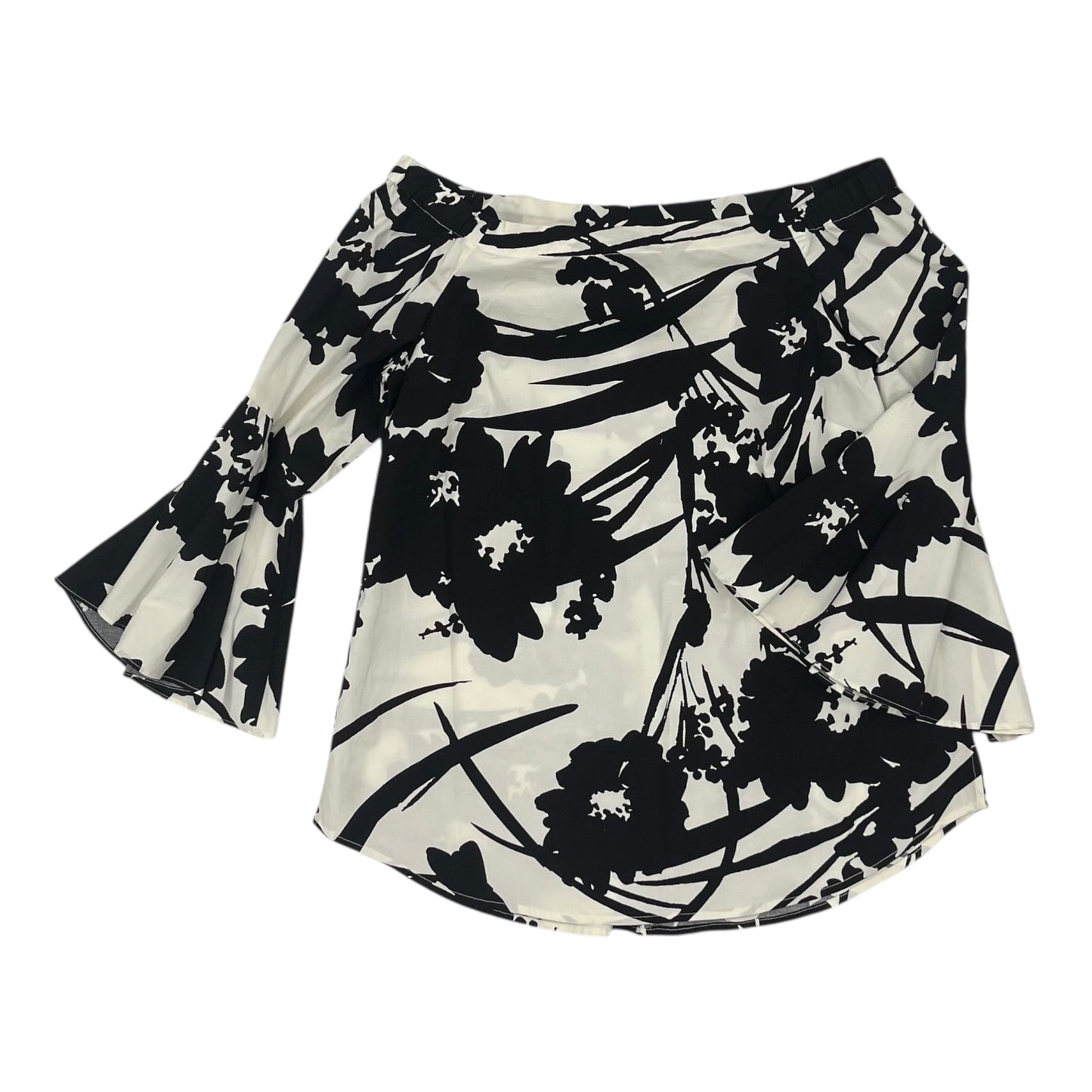 Top 3/4 Sleeve By White House Black Market In Black & Cream, Size:S