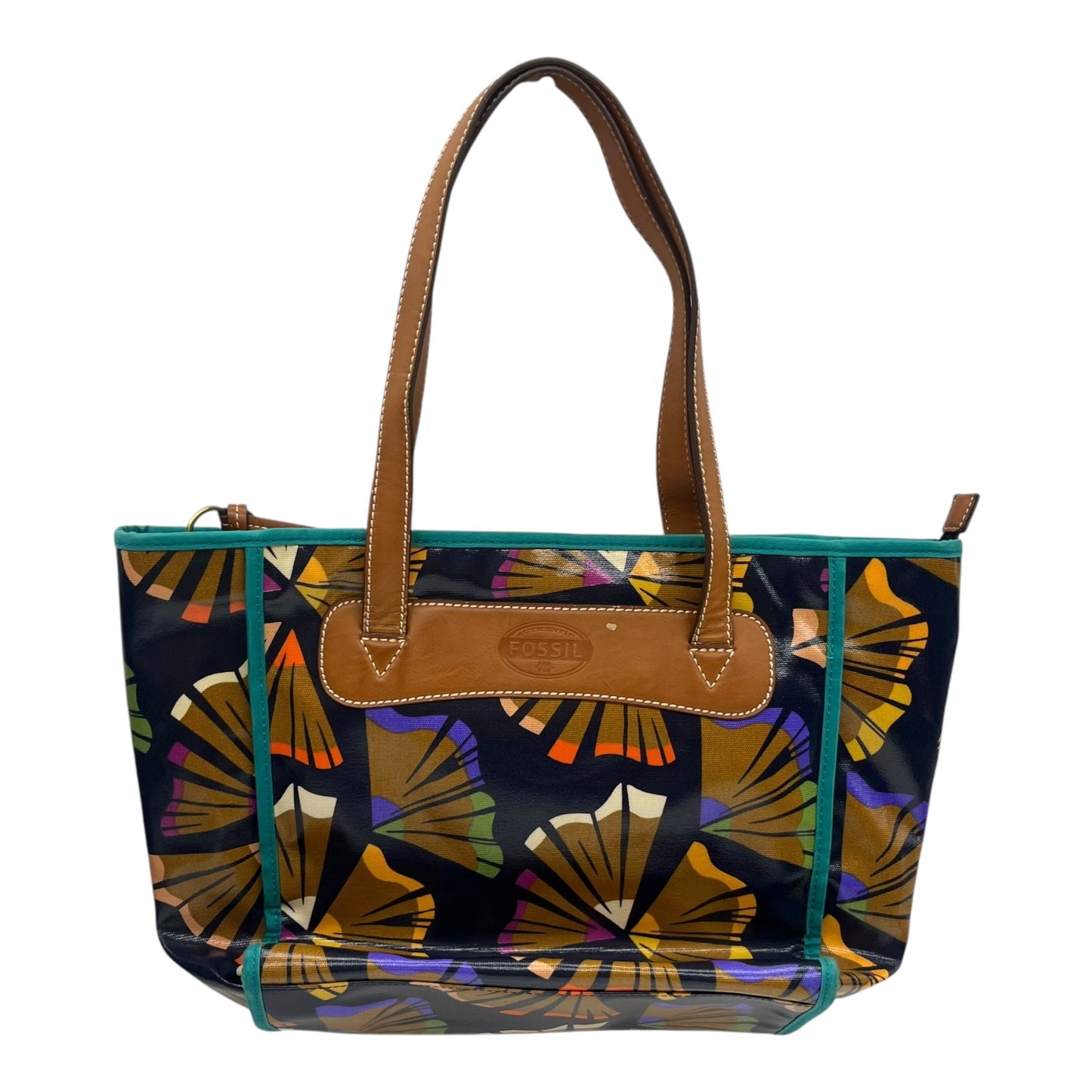 Handbag By Fossil In Blue & Tan, Size:Medium