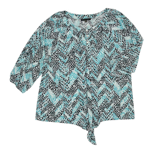 Blouse 3/4 Sleeve By Adrienne Vittadini In Blue, Size:3X