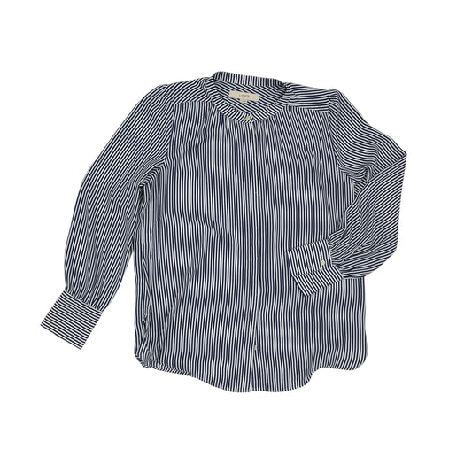 Blouse Ls By Loft In Blue & White, Size:M