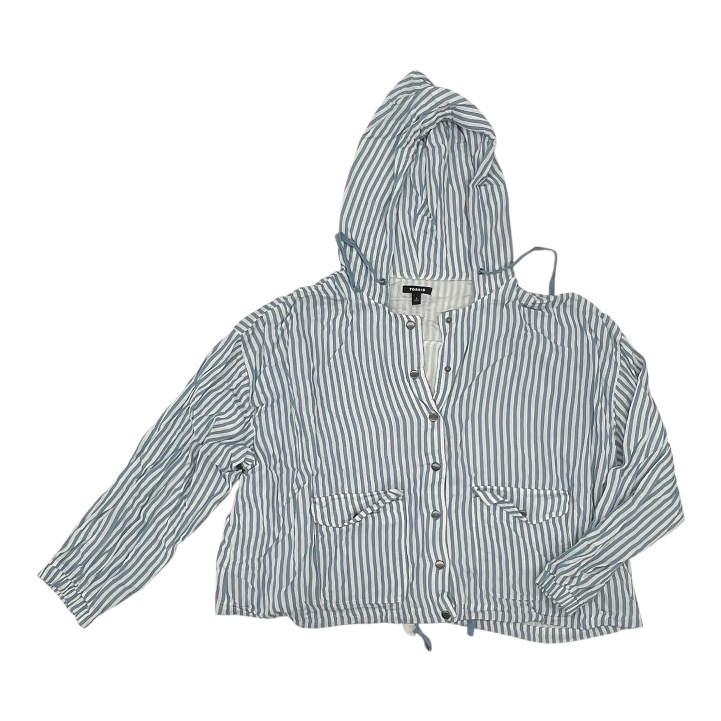 Jacket Shirt By Torrid In Blue & Cream, Size:3X