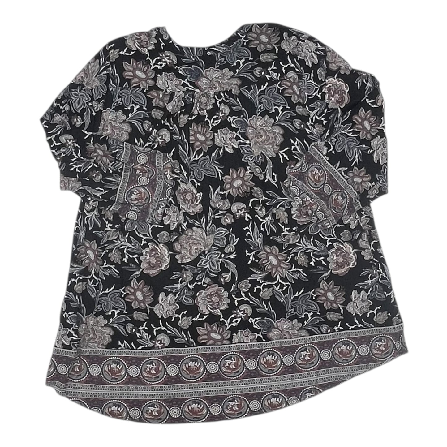 Blouse 3/4 Sleeve By Lucky Brand In Black & Brown, Size:2X