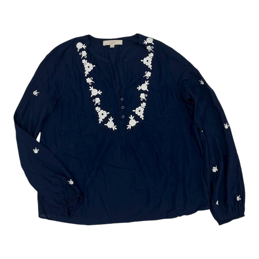 Blouse Ls By Loft In Navy, Size:M
