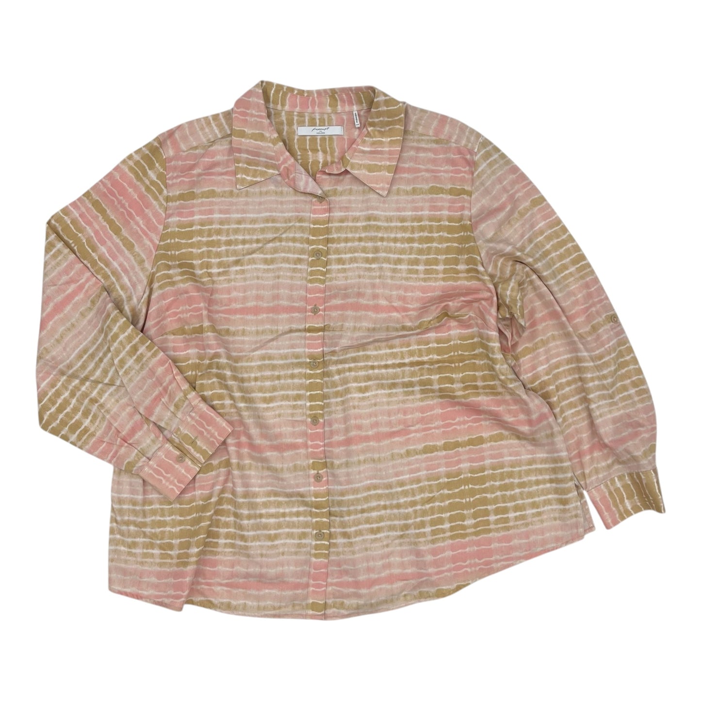Blouse Ls By Foxcroft In Pink & Tan, Size:3X