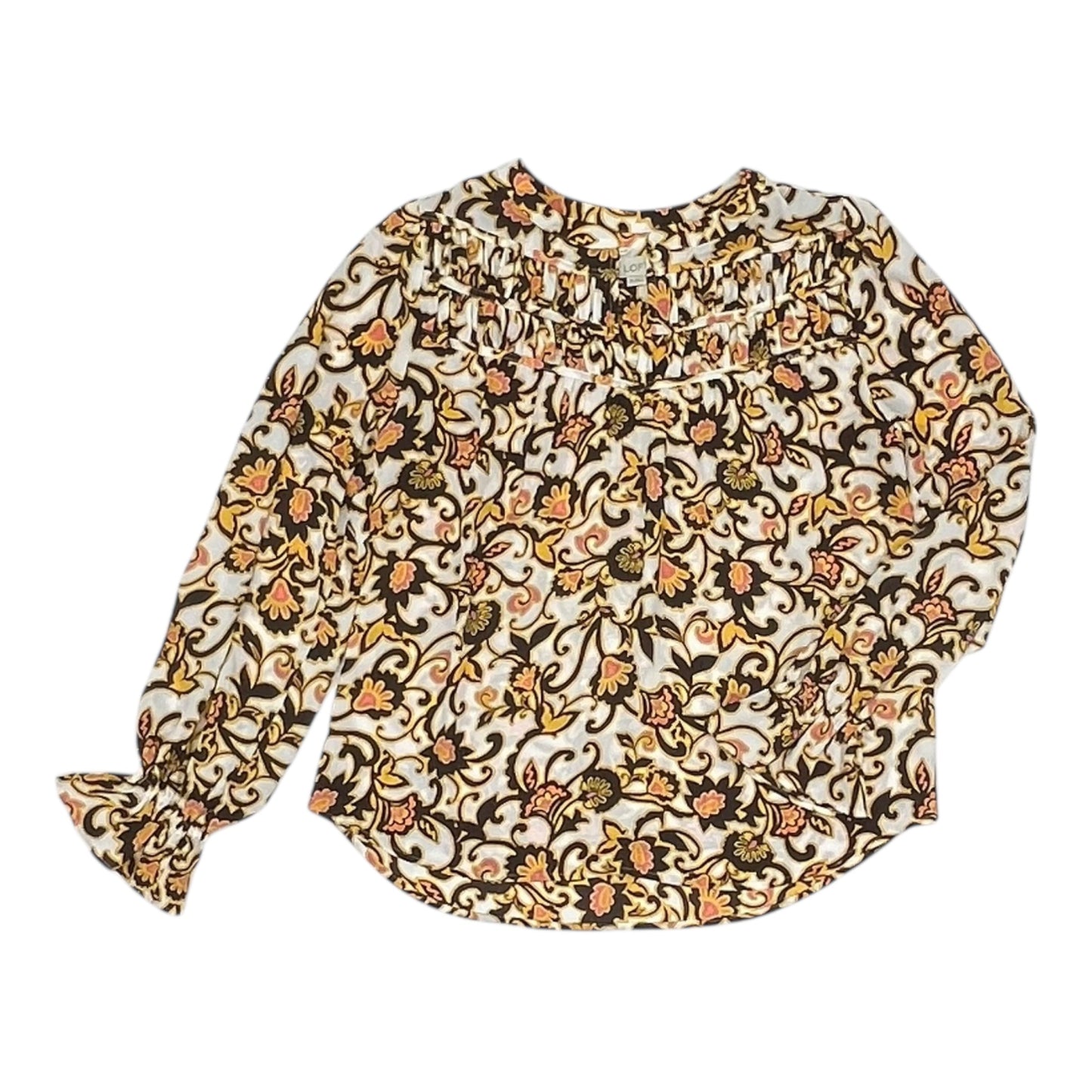 Blouse Ls By Loft In Brown, Size:Xxs