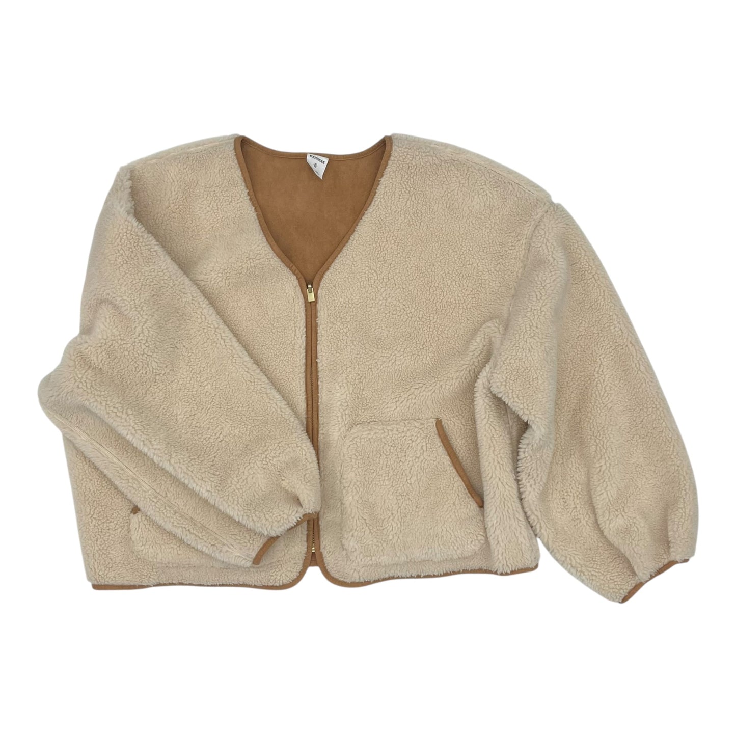 Jacket Faux Fur & Sherpa By Express In Cream, Size:Xl