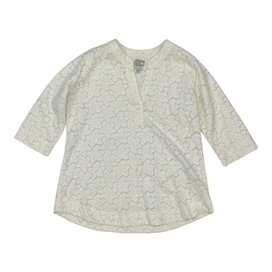 Blouse 3/4 Sleeve By Nic + Zoe In Cream, Size:L
