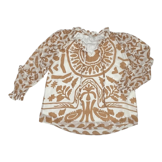 Blouse Ls By Cato In Brown & White, Size:S