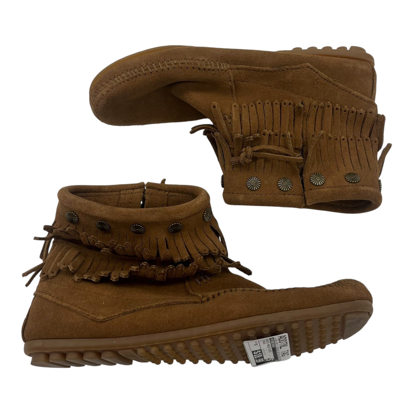 Boots Ankle Flats By Minnetonka In Brown, Size:9