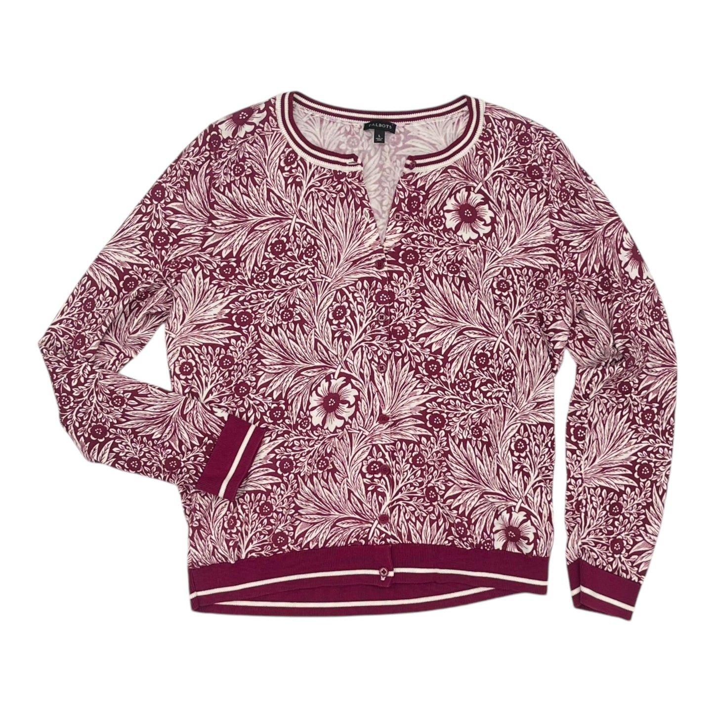 Cardigan By Talbots In Pink & White, Size:L