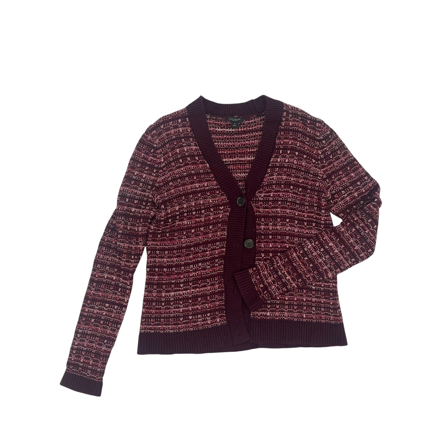 Sweater Cardigan By Ann Taylor In Pink & Purple, Size:M